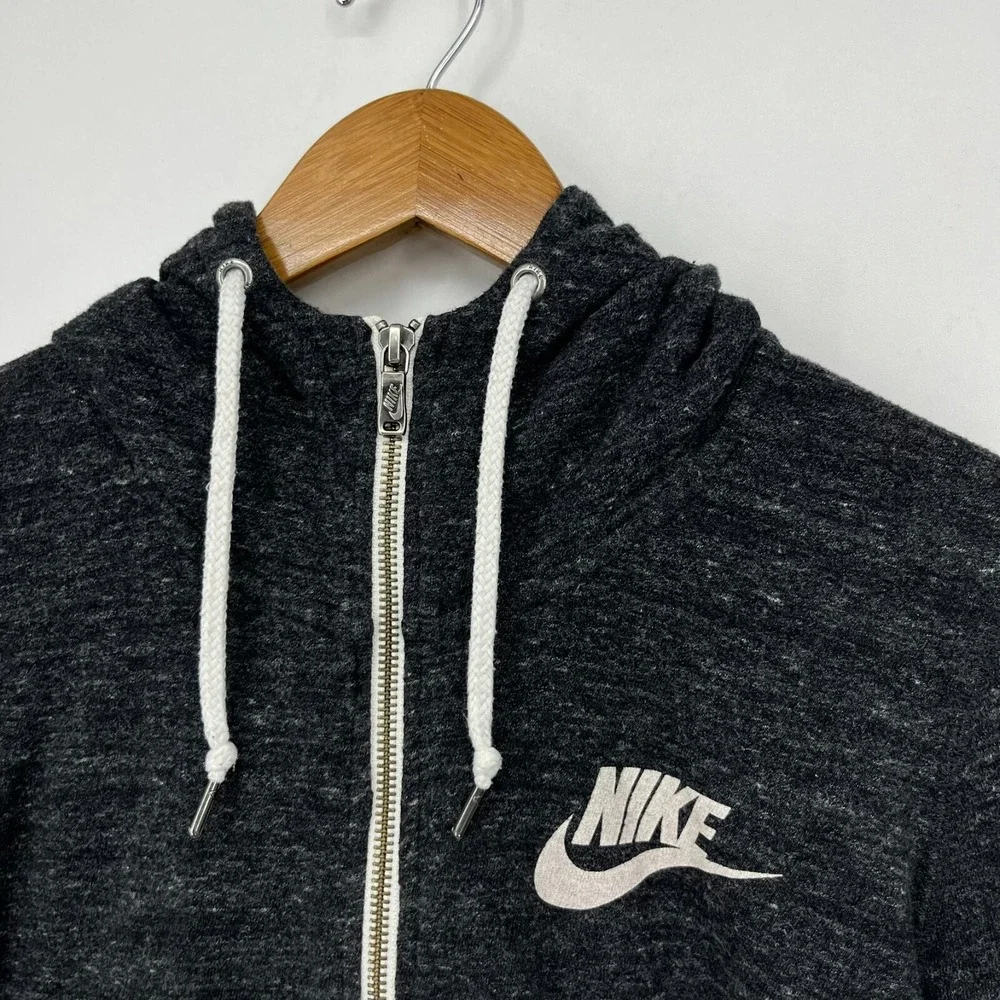 Nike Full Zip Hoodie Women's Size‎ M Gray Pockets Swoosh Logo Cotton Blend